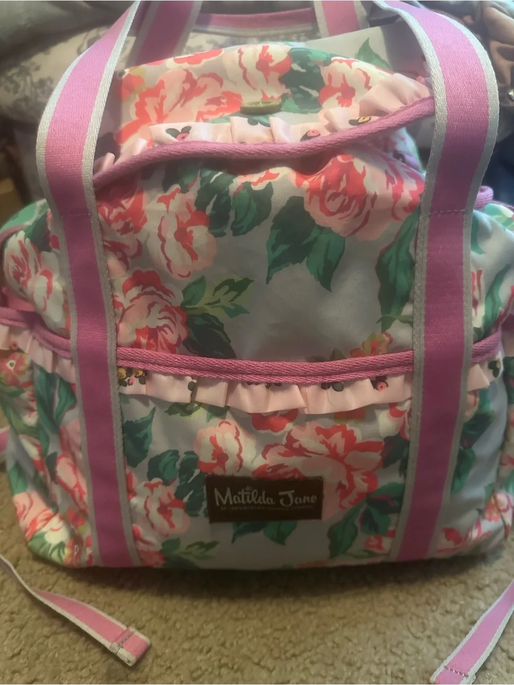 Matilda Jane Pink and Green Floral Canvas Tote Back Pack